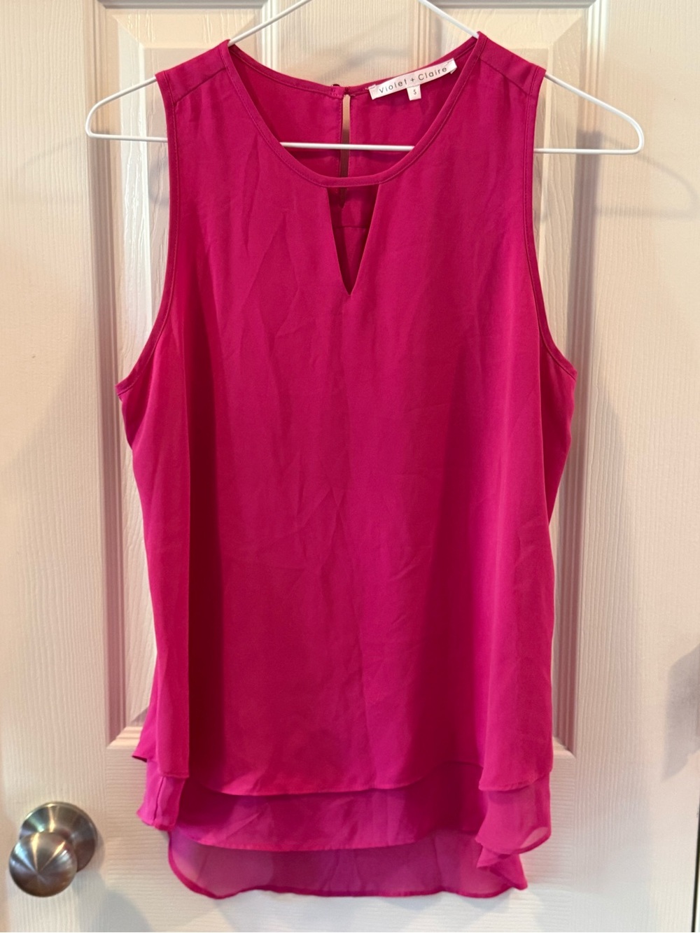 Violet & Claire Bright Pink Layered Sleeveless Keyhole Top
